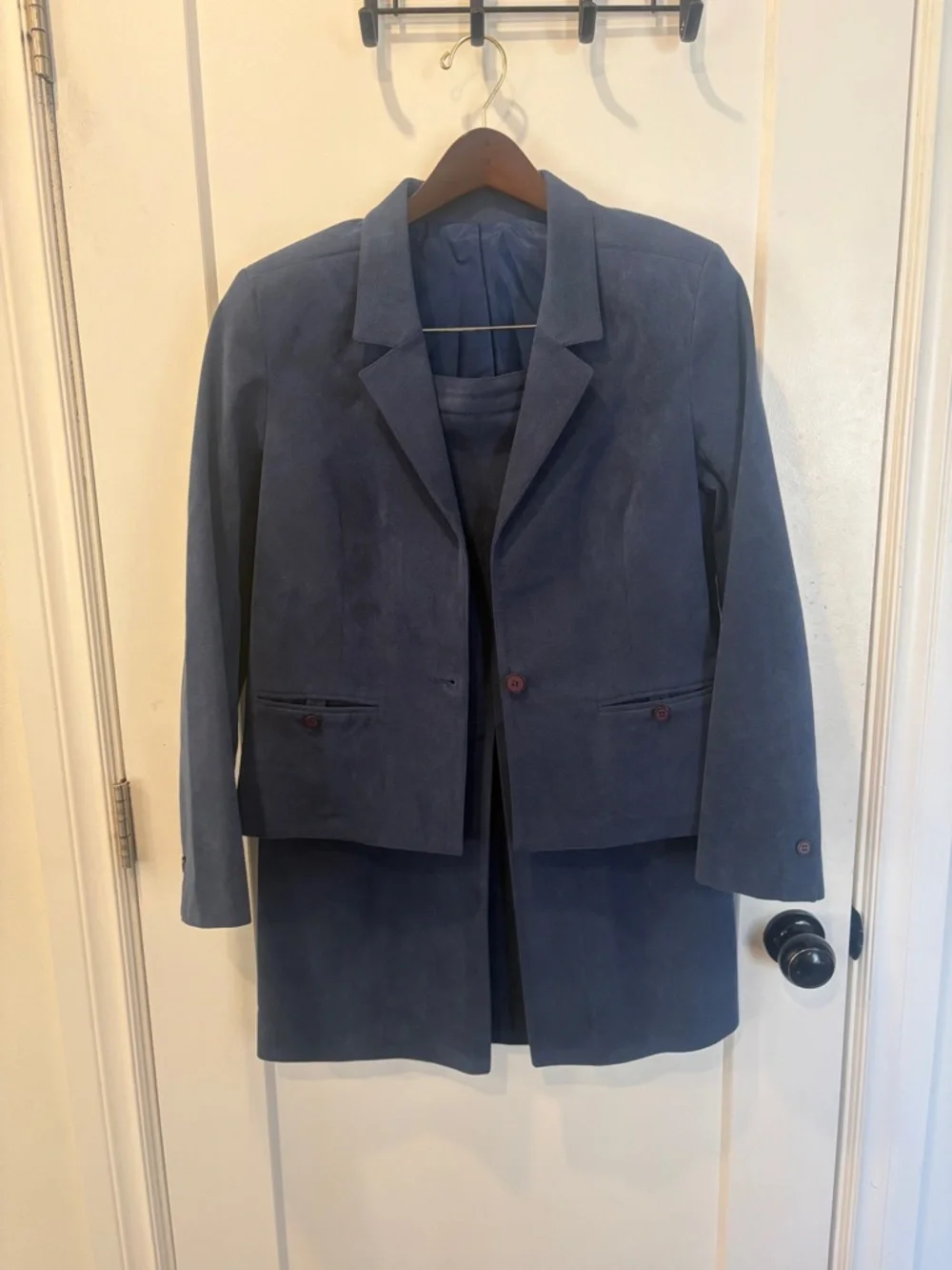 Vintage 70s Navy Women's Suede Coat, Jacket and skirt Set - Picture 4 of 16